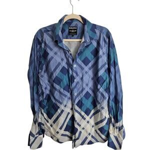 Barabas Mens Plaid Ombre Button Shirt Size L Indie Hipster Streetwear Casual
